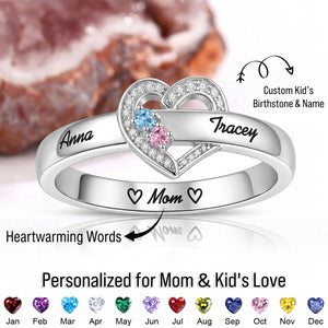 Custom Name Gemstones Jewelry Heart Shaped For Grandma Mom - Personalized Birthstone Heart Ring