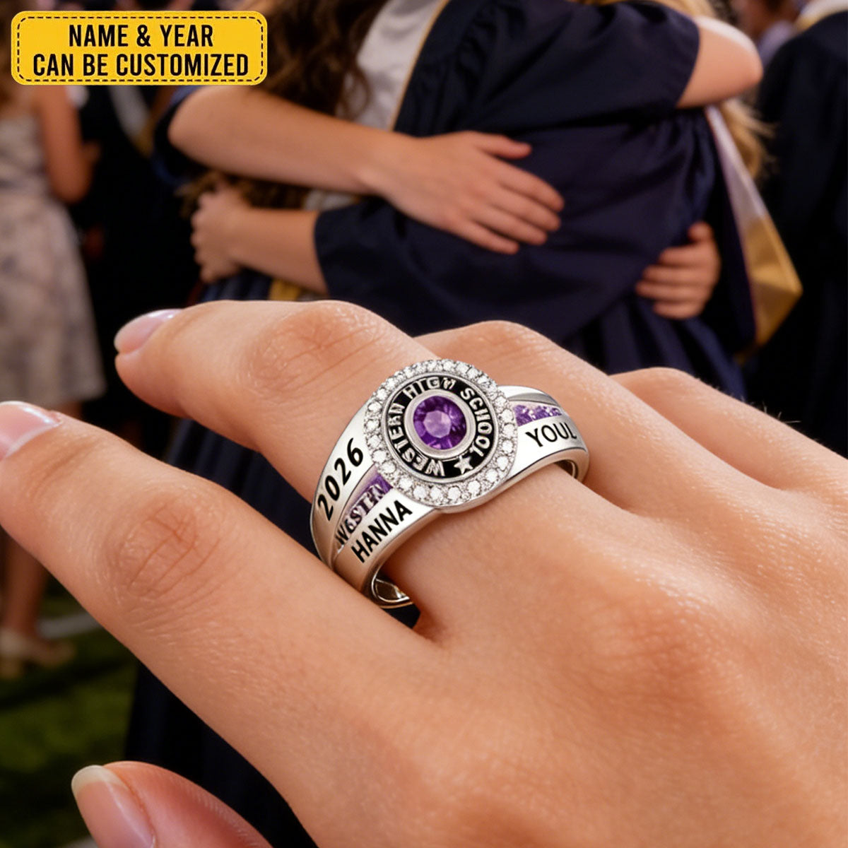 Strength, Growth, And Success - Family Personalized Custom Graduation Ring With Birthstone