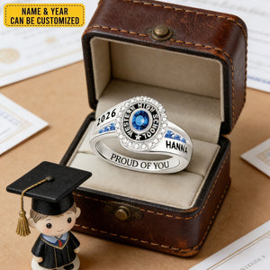 Strength, Growth, And Success - Family Personalized Custom Graduation Ring With Birthstone