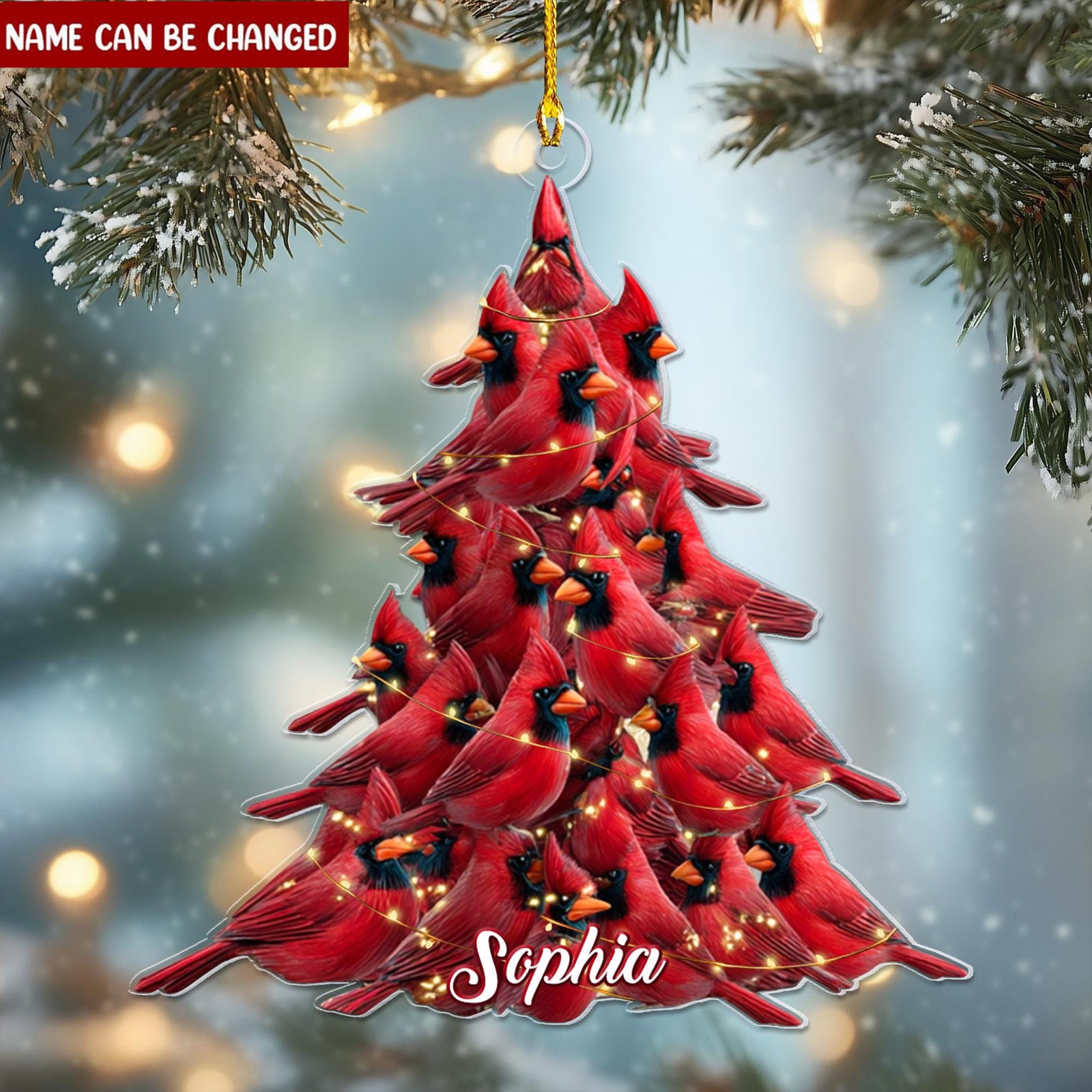 Custom Red Cardinal Acrylic Ornament 2025, Personalized Cardinal Christmas Tree Decoration