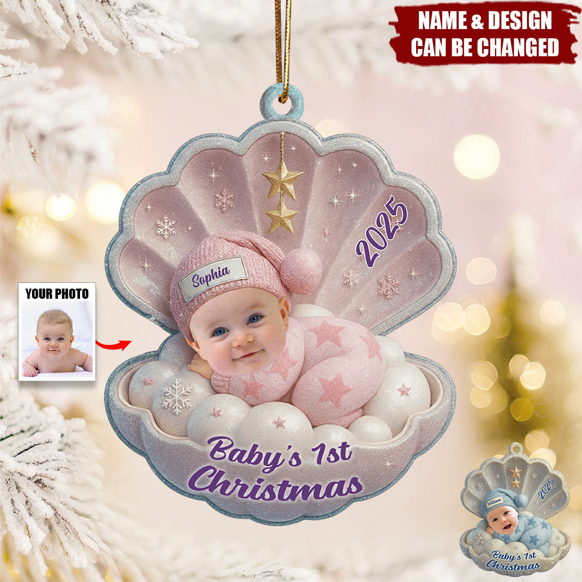 Baby's First Christmas Ornament, Personalized Newborn Christmas Acrylic Ornament