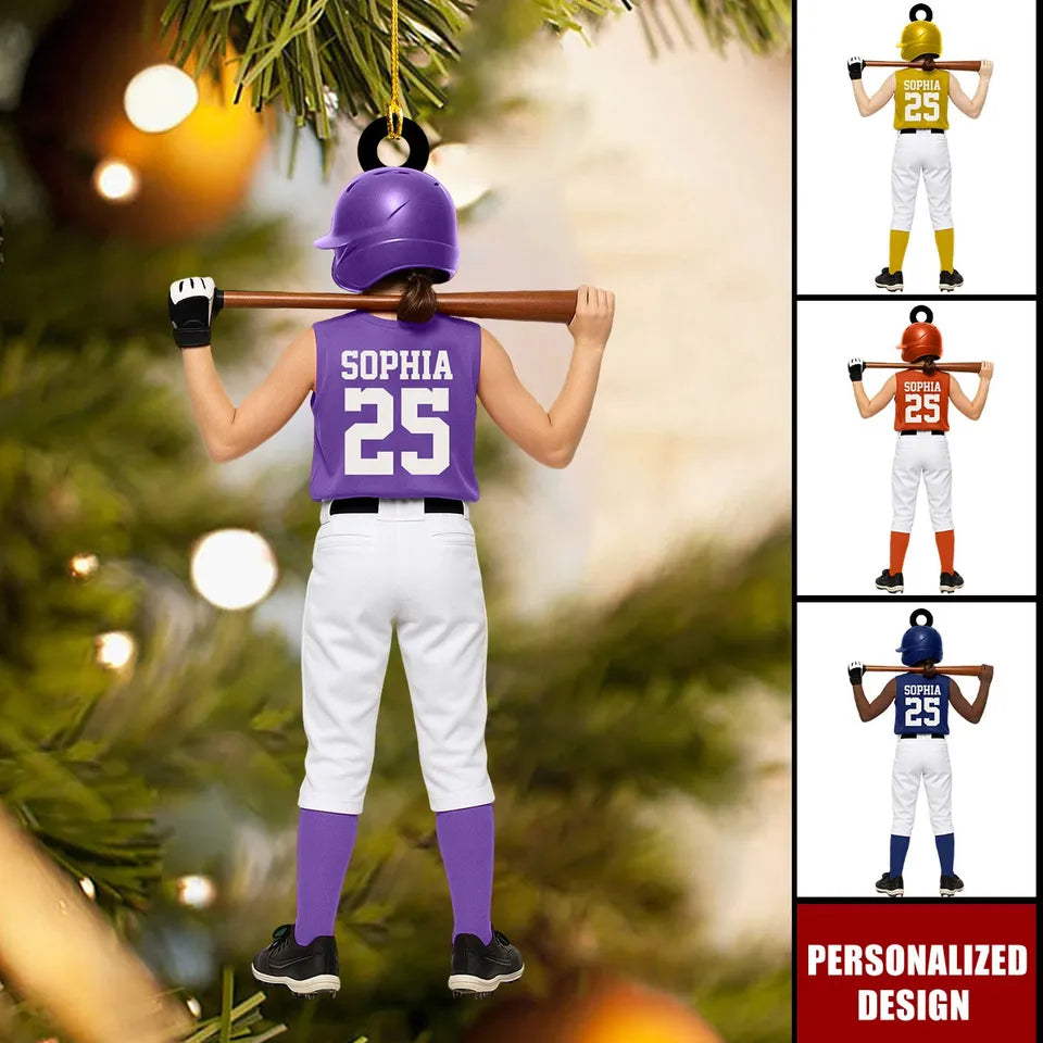 Personalized Kid Softball Player Ornament Gift for Softball Player
