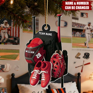Personalized Baseball Ornament, Custom Baseball Bag with Helmet Baseball Ornament