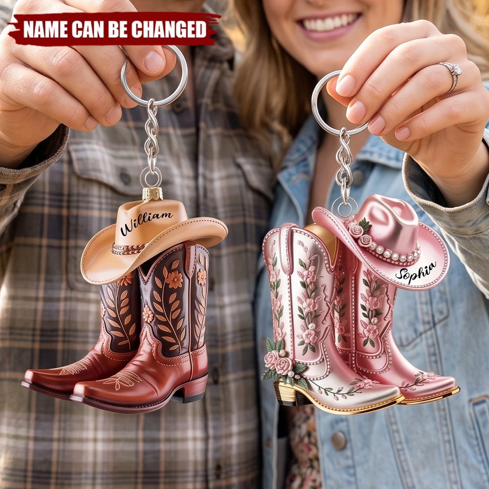 Cowgirl Cowboy Boots Personalized Western Acrylic Keychain