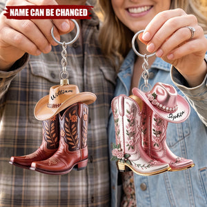 Cowgirl Cowboy Boots Personalized Western Acrylic Keychain