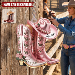 Cowgirl Cowboy Boots Personalized Western Acrylic Keychain