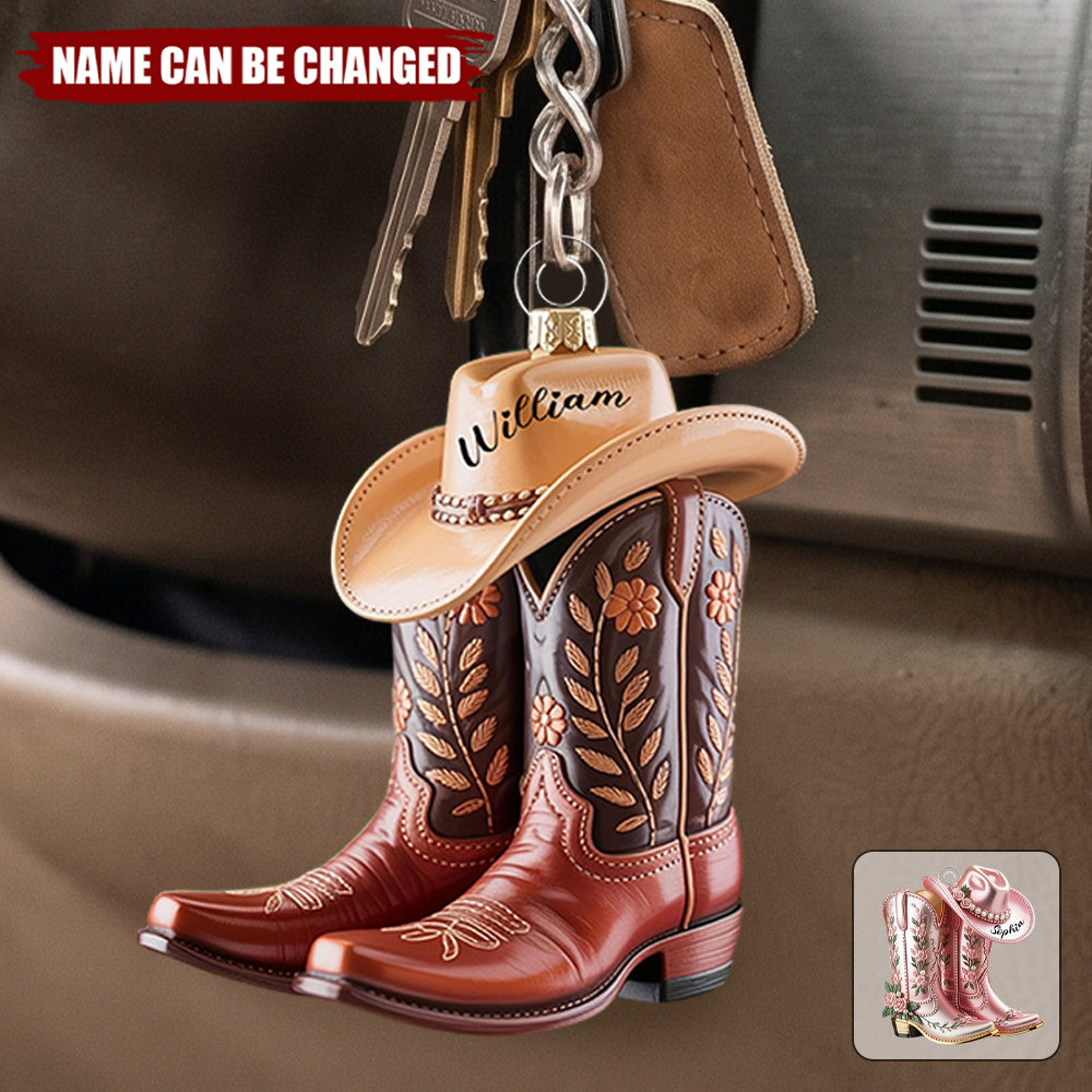 Cowgirl Cowboy Boots Personalized Western Acrylic Keychain