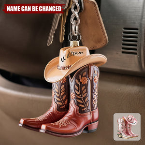 Cowgirl Cowboy Boots Personalized Western Acrylic Keychain