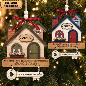 Custom New Home Wooden Ornament With Tag - Personalized Anniversary Christmas Wedding Gifts