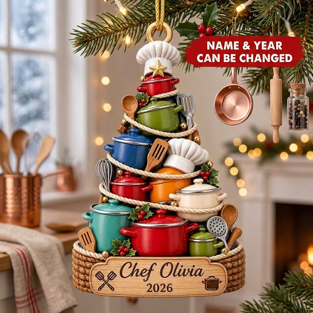 Personalized Chef Christmas Ornament, Custom Name Acrylic Ornament, Kitchen Cooking Decor, Chef Keepsake Gift
