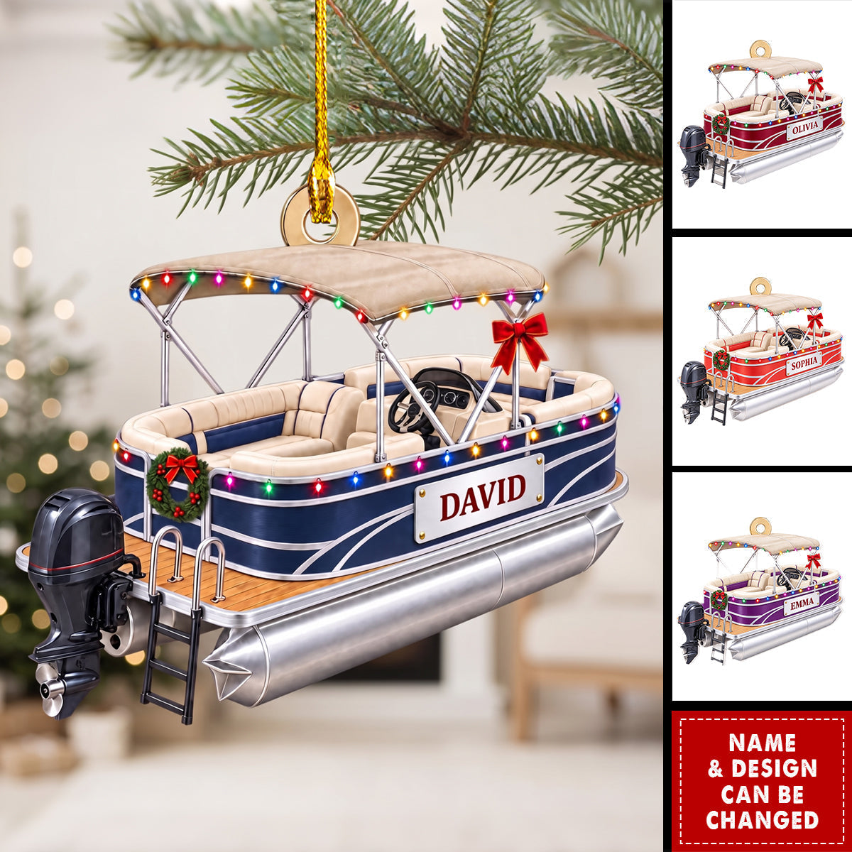 Personalized Pontoon Boat Christmas Acrylic Ornament, Custom Name Pontoon Boat Christmas Tree Decor