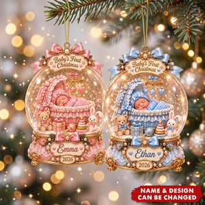 Personalized Baby First Christmas Acrylic Ornament , Custom Name Snow Globe Keepsake