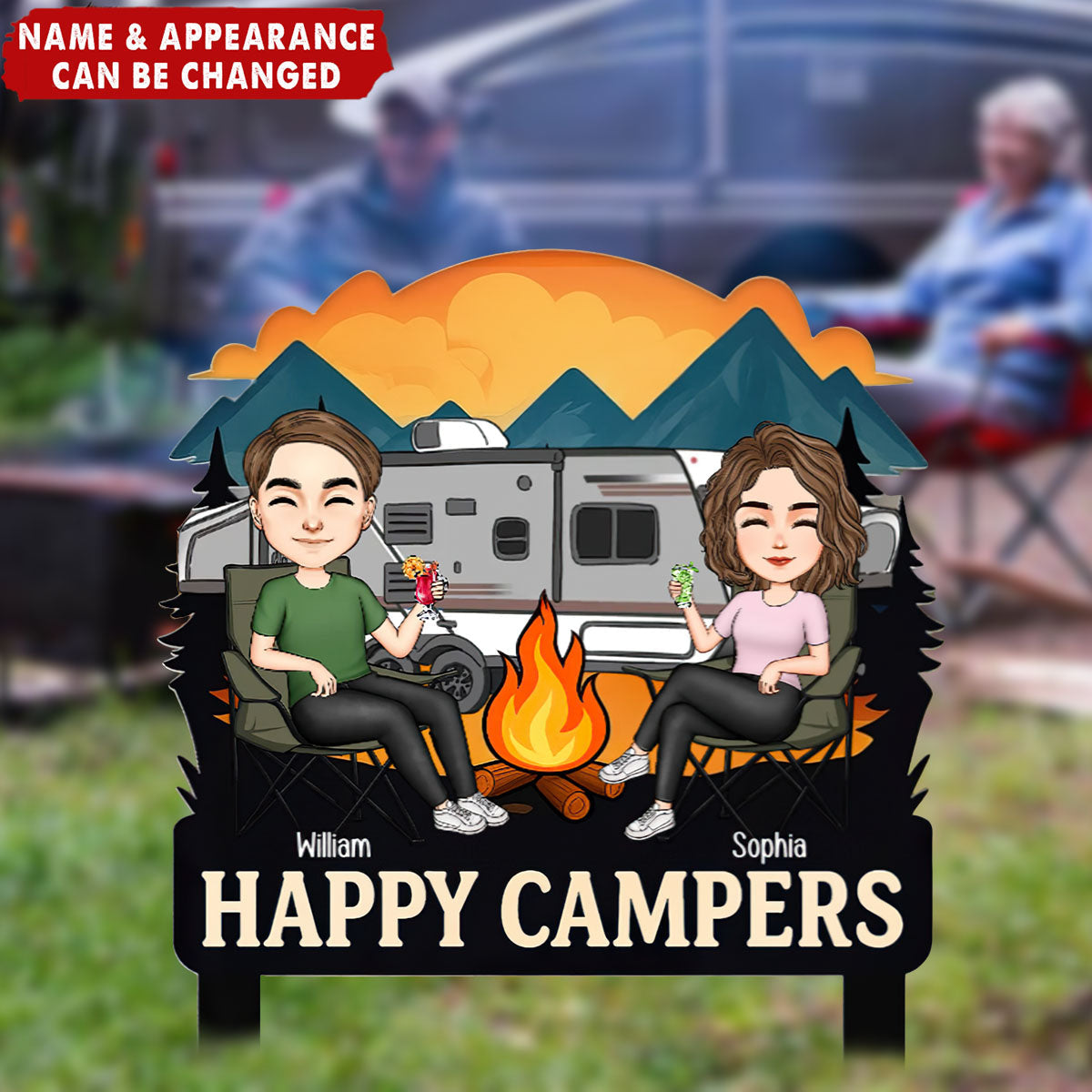 Happy Campers Welcome To Our Campsite - Personalized Garden Stake