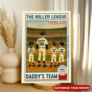 Family League Daddy's Team Dad Man & Kids Baseball Retro Personalized Poster