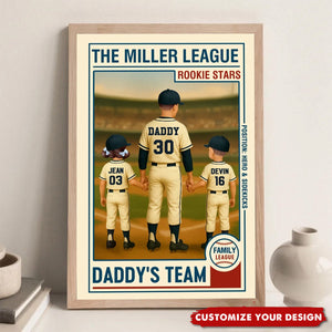 Family League Daddy's Team Dad Man & Kids Baseball Retro Personalized Poster