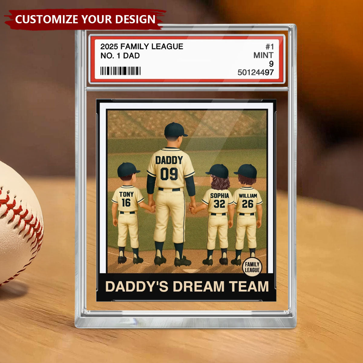 Baseball Dad Grandpa Man & Kids Personalized Acrylic Plaque