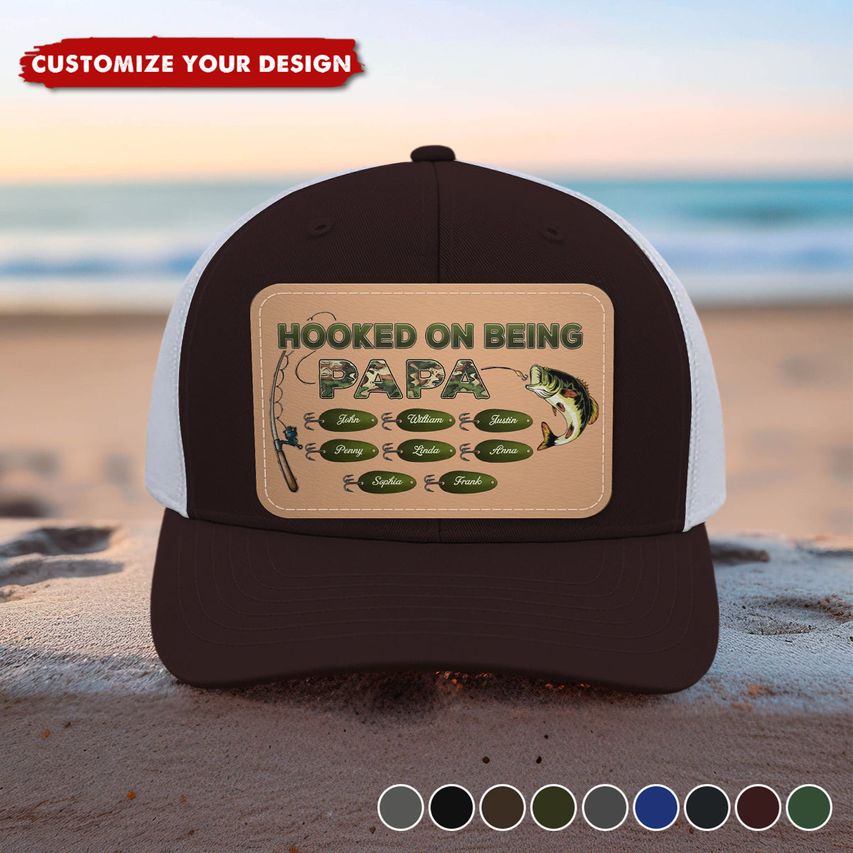 Hooked On Being Grandpa Papa Fishing Camouflage Personalized Cap