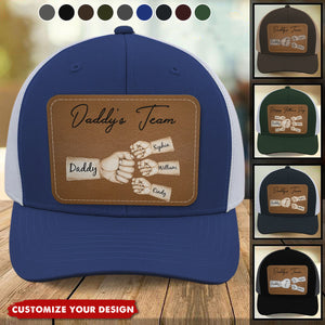 Daddy's Team Fist Bump Personalized Leather Patch Hat, Gift For Dad