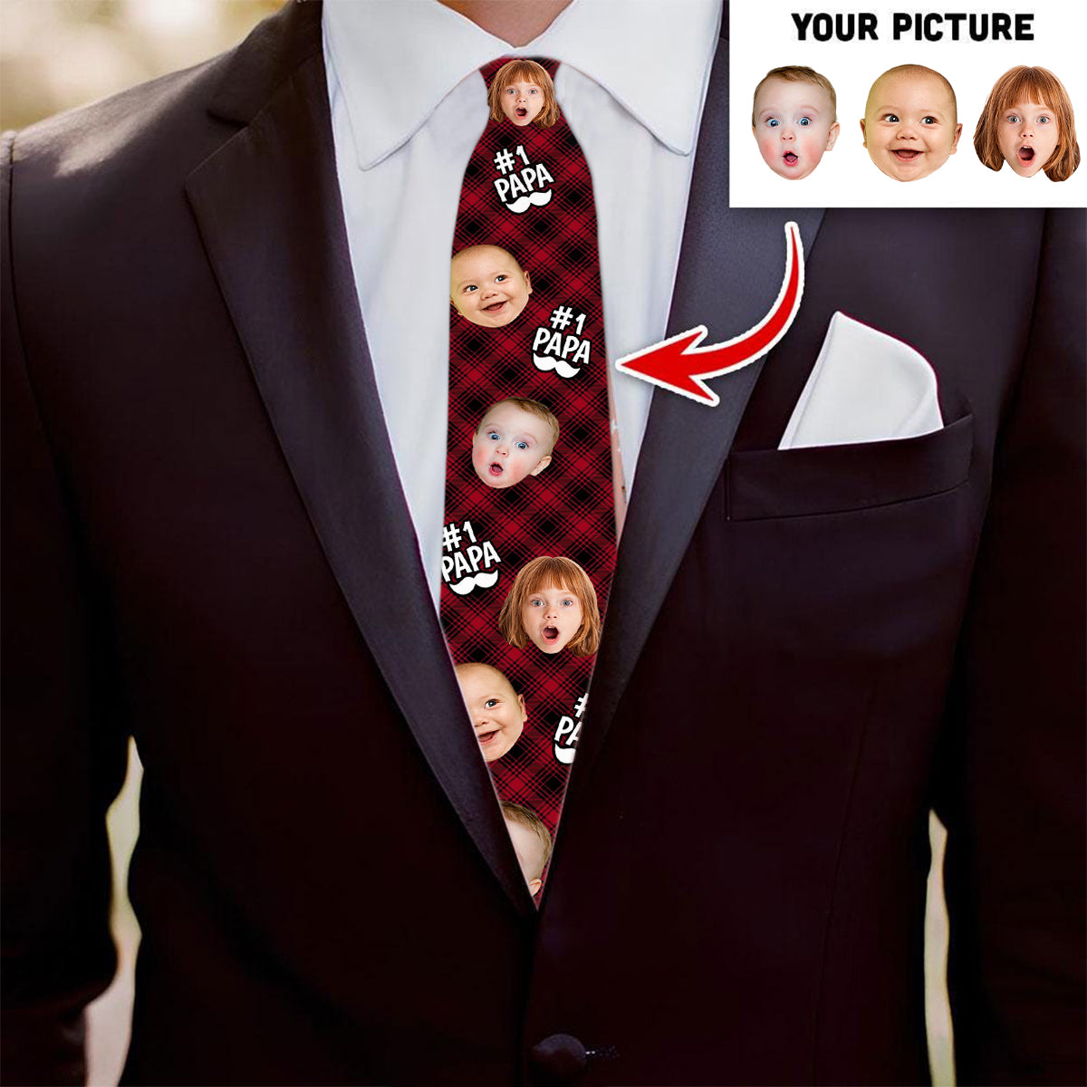 Custom Photo Best One In The World - Family Personalized Tie - Father's Day, Gift For Dad, Grandpa