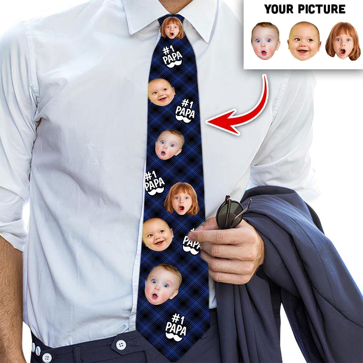 Custom Photo Best One In The World - Family Personalized Tie - Father's Day, Gift For Dad, Grandpa