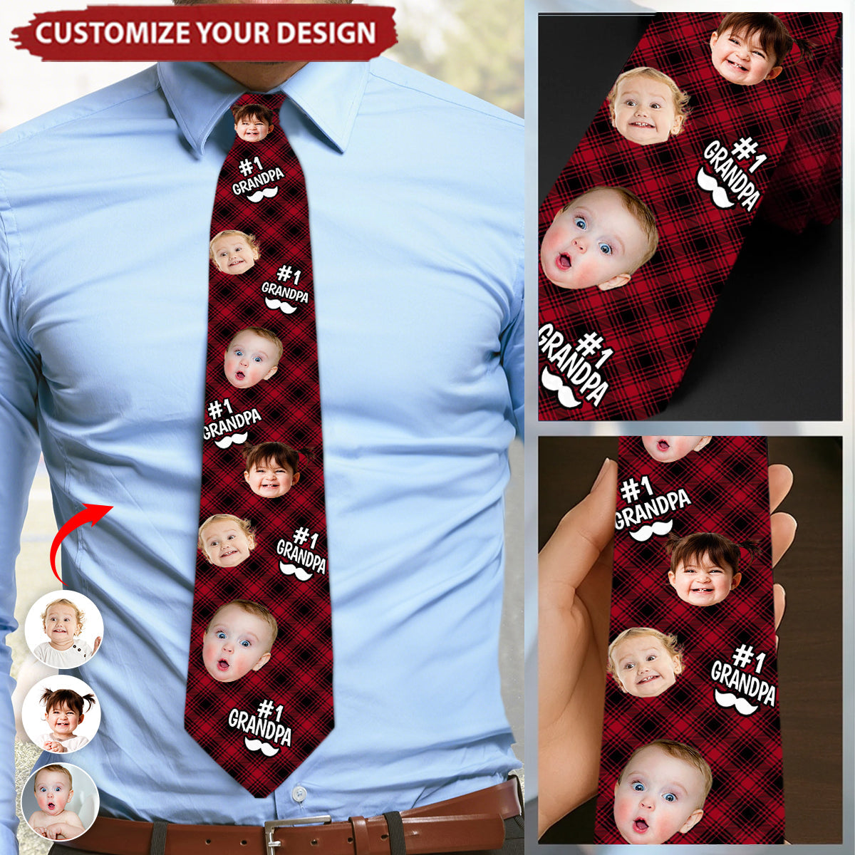 Custom Photo Best One In The World - Family Personalized Tie - Father's Day, Gift For Dad, Grandpa