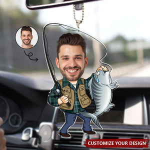 Custom Photo Fisherman Cartoon - Personalized Car Ornament - Father's Day, Gift For Dad, Grandpa