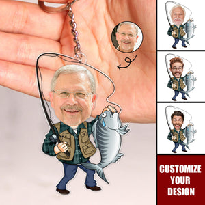 Custom Photo Fisherman Cartoon - Personalized Acrylic Keychain - Father's Day, Gift For Dad, Grandpa