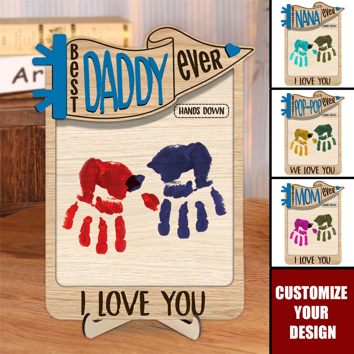 Best Daddy Ever Hands Down Handprint Happy Father's Day - Personalized Wooden Plaque