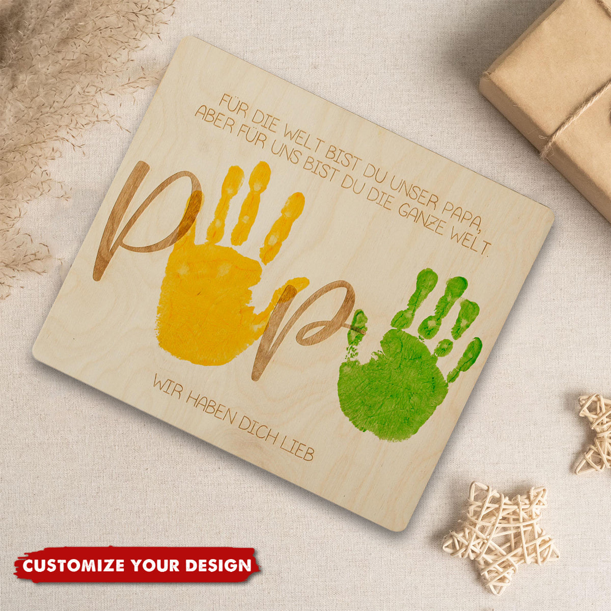 Father's Day Handprint DIY Sign -  Personalized Wooden Plaque