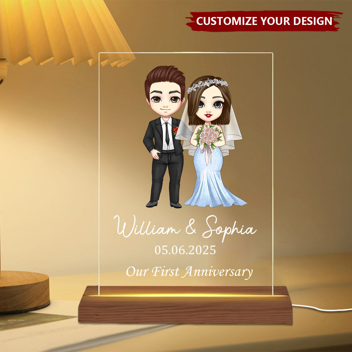 Personalized Cartoon Bride And Groom Acrylic LED Light