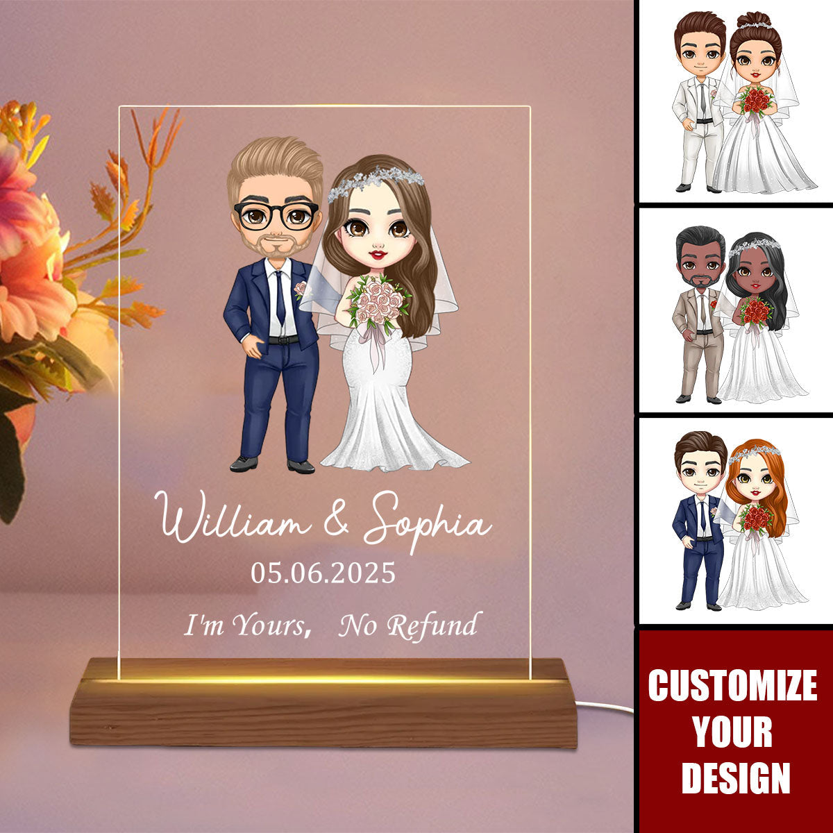 Personalized Cartoon Bride And Groom Acrylic LED Light