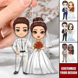 Cartoon Bride And Groom Personalized Acrylic Keychain