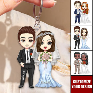 Cartoon Bride And Groom Personalized Acrylic Keychain