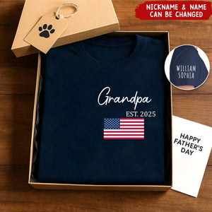 Custom Papa Est Flag Father's Day Personalized T-Shirt
