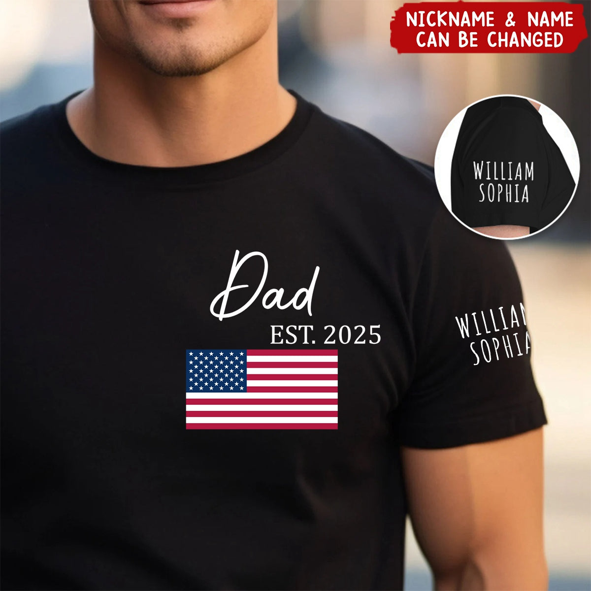 Custom Papa Est Flag Father's Day Personalized T-Shirt