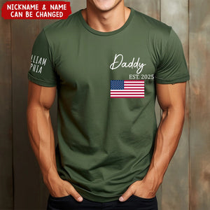 Custom Papa Est Flag Father's Day Personalized T-Shirt