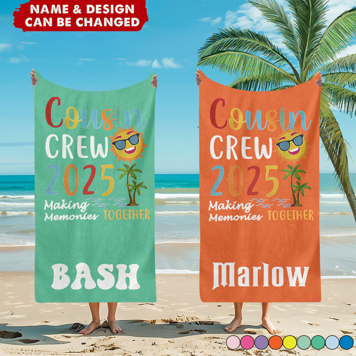 Personalized Multicolor Cousin Crew Quick Dry Oversized Beach Towel