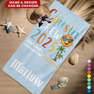 Personalized Multicolor Cousin Crew Quick Dry Oversized Beach Towel