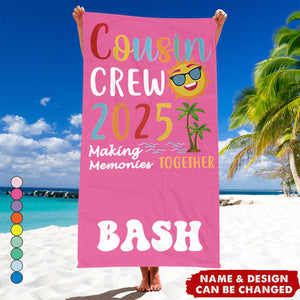 Personalized Multicolor Cousin Crew Quick Dry Oversized Beach Towel