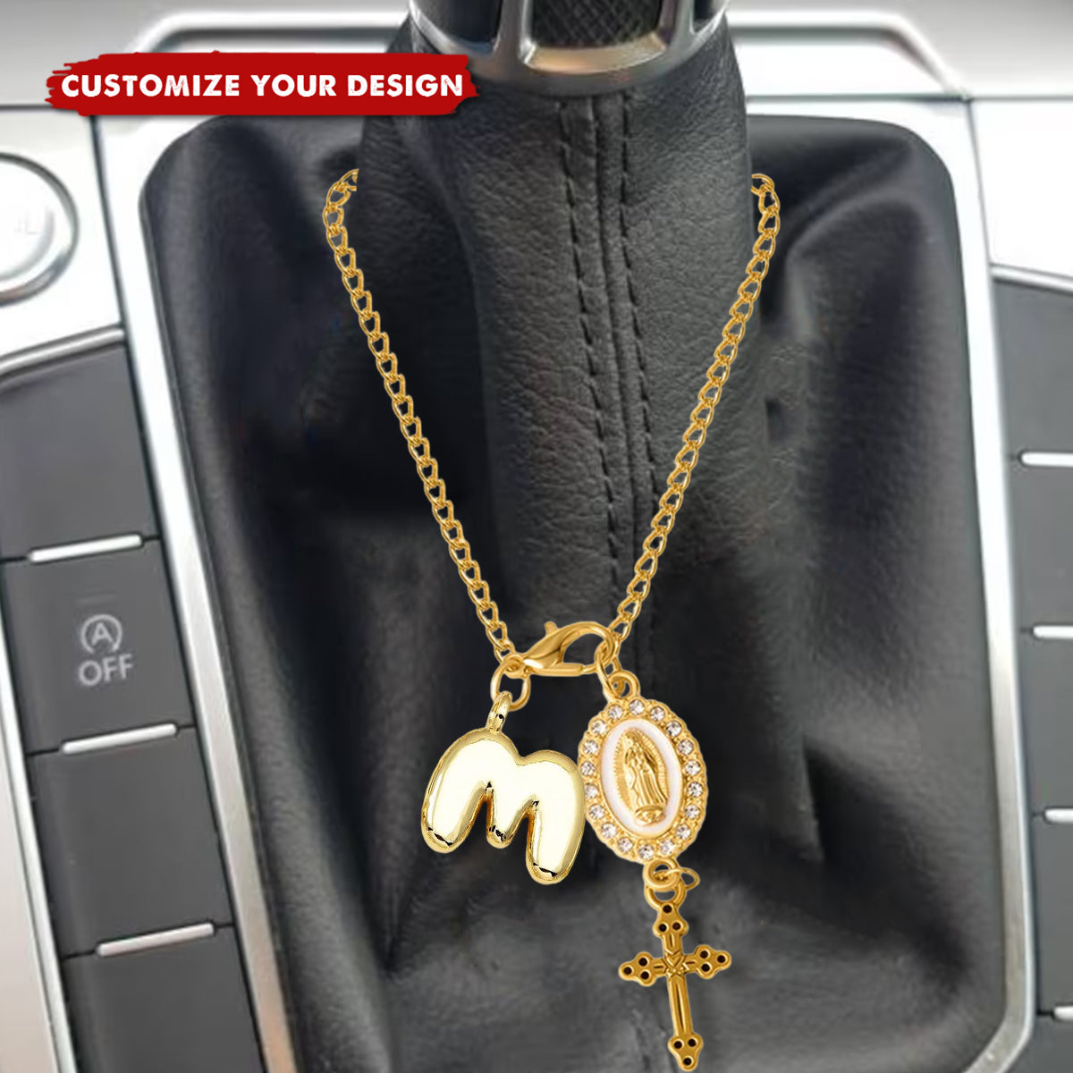 Personalized Virgin Mary Cross Steering Wheel Car Ornament