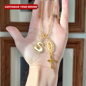 Personalized Virgin Mary Cross Steering Wheel Car Ornament