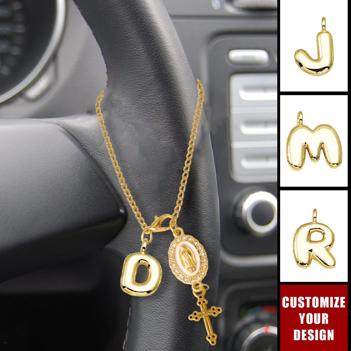 Personalized Virgin Mary Cross Steering Wheel Car Ornament