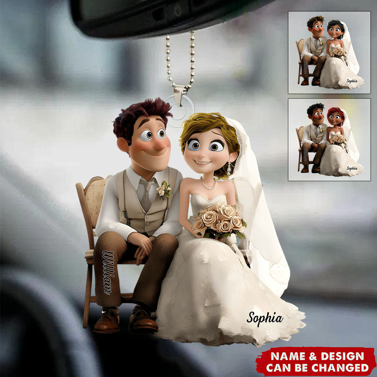 Happily Ever After - Personalized Couple Car Ornament