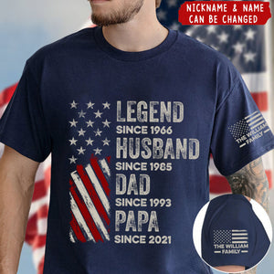 Legend, Husband, Dad And Grandpa Custom Family Name - Personalized T-shirt