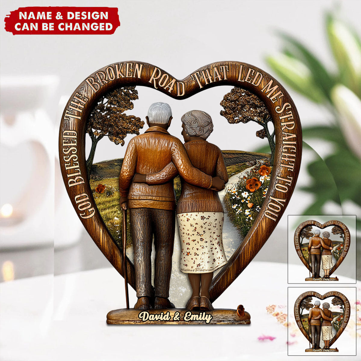 God Blessed The Broken Road - Personalized Couple Wood Plaque