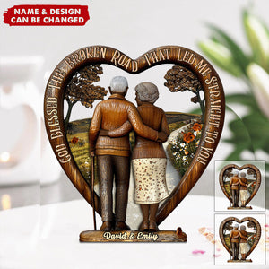 God Blessed The Broken Road - Personalized Couple Wood Plaque