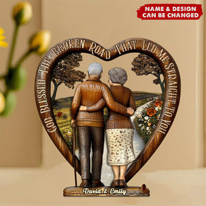 God Blessed The Broken Road - Personalized Couple Wood Plaque