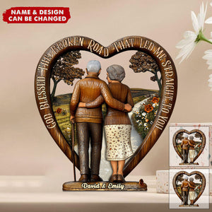 God Blessed The Broken Road - Personalized Couple Wood Plaque