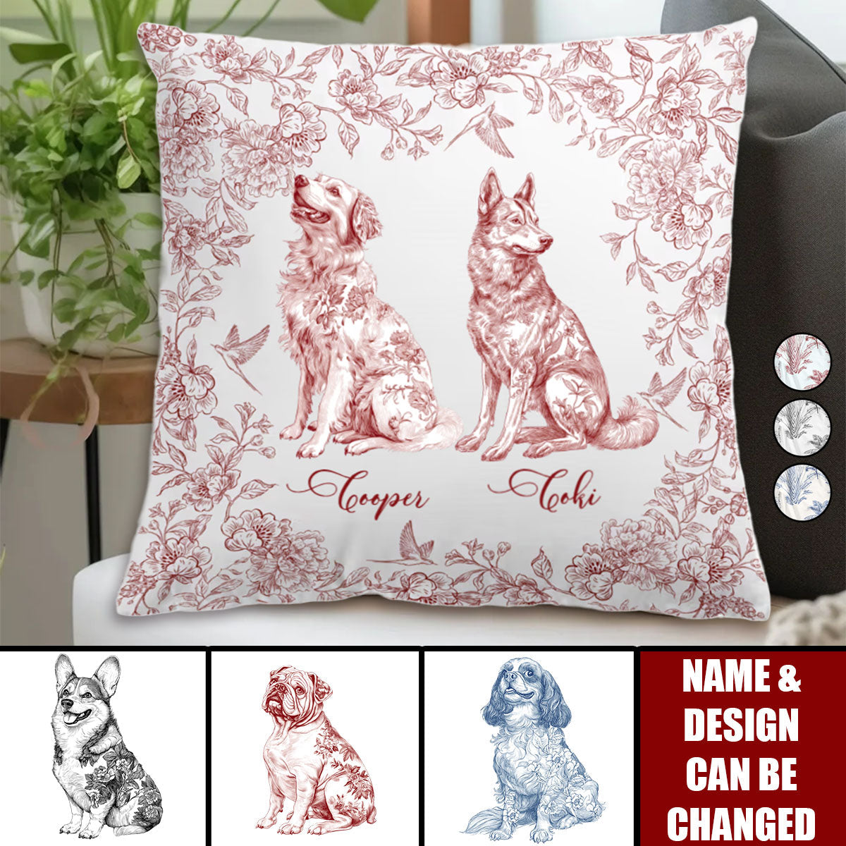 Dog Custom Toile De Jouy Style - Personalized Pillow