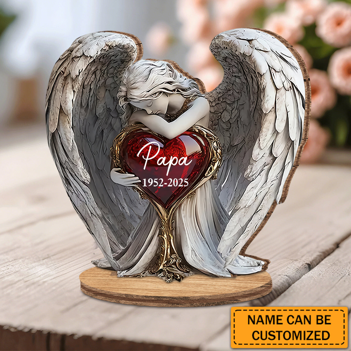 On Angels Wings - Personalized Memorial Freestanding Wood Plaque